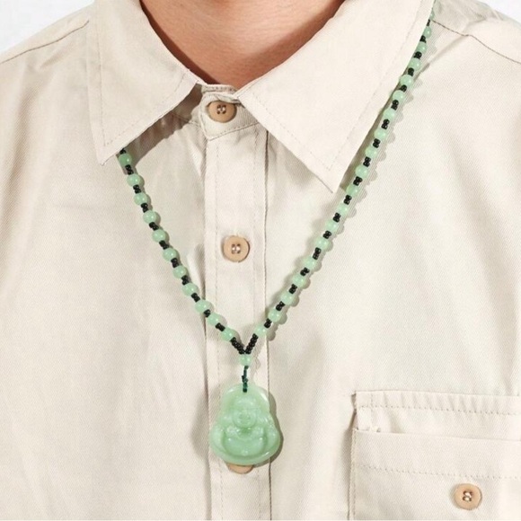 JADE  light Green Hand Carved Maitreya Buddah Pendant Necklace - Picture 5 of 8